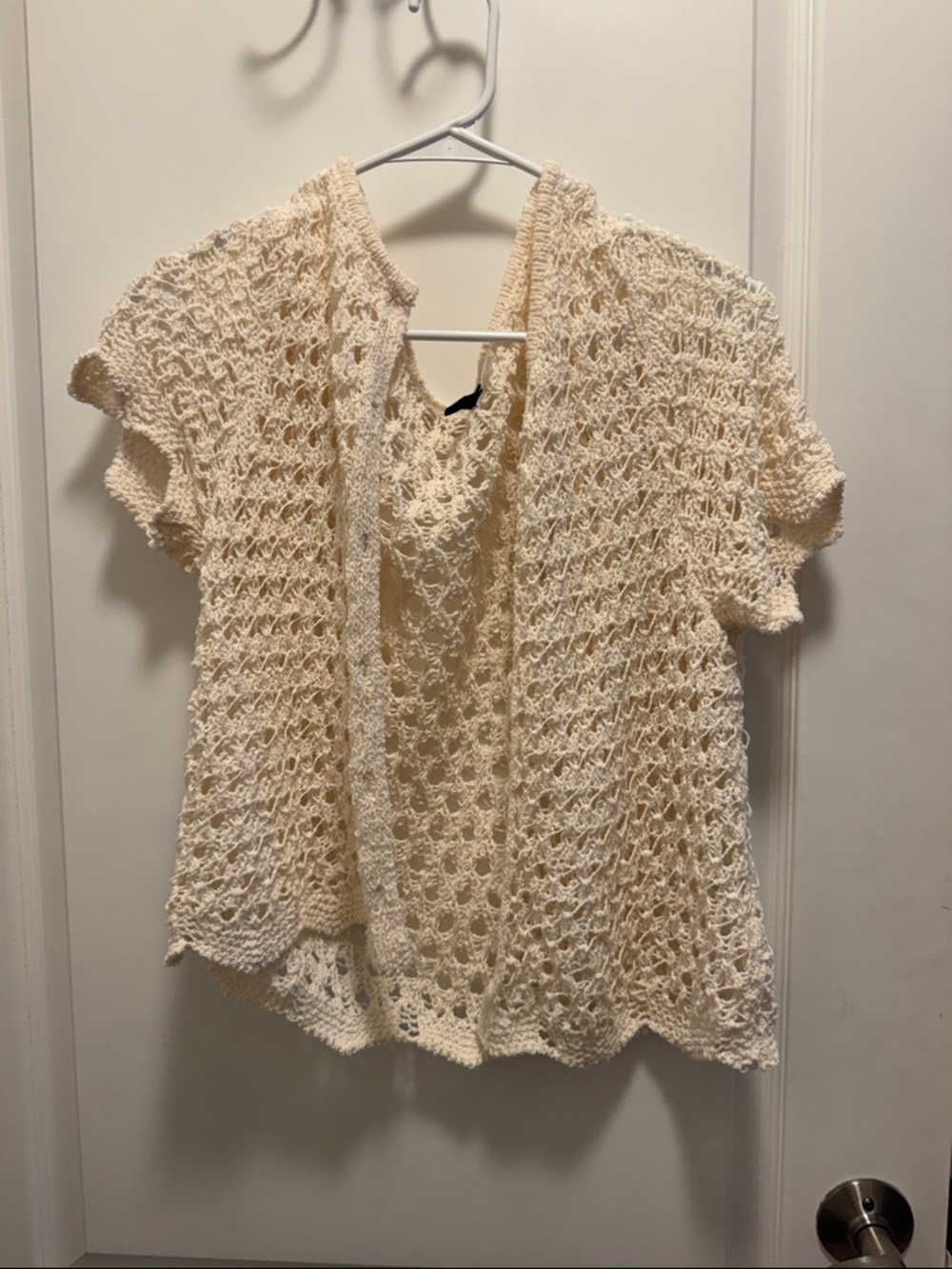 H&M Cream Open-Knit Short Sleeve Cardigan
